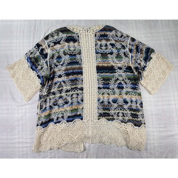 Democracy Womens Cardigan Open Jacket Boho Embroidered Crochet Trim 1X - Picture 2 of 11
